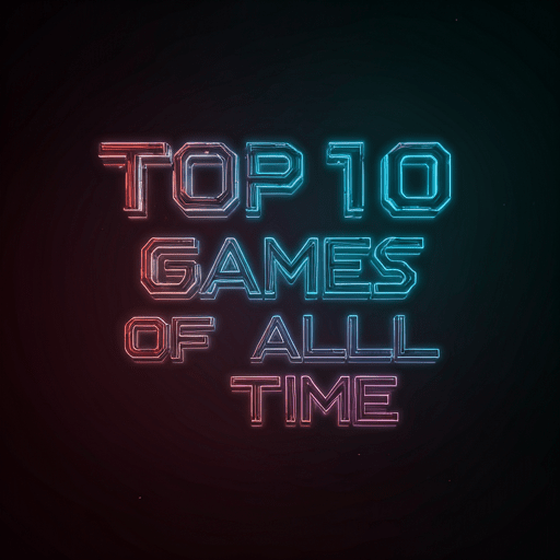 A neon-style digital graphic with the words 'Top 10 Games of All Time' glowing in red and blue against a dark background