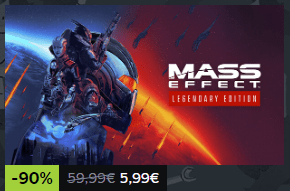 Cover art of Mass Effect: Legendary Edition featuring Commander Shepard and the Normandy spaceship with a galactic war backdrop.