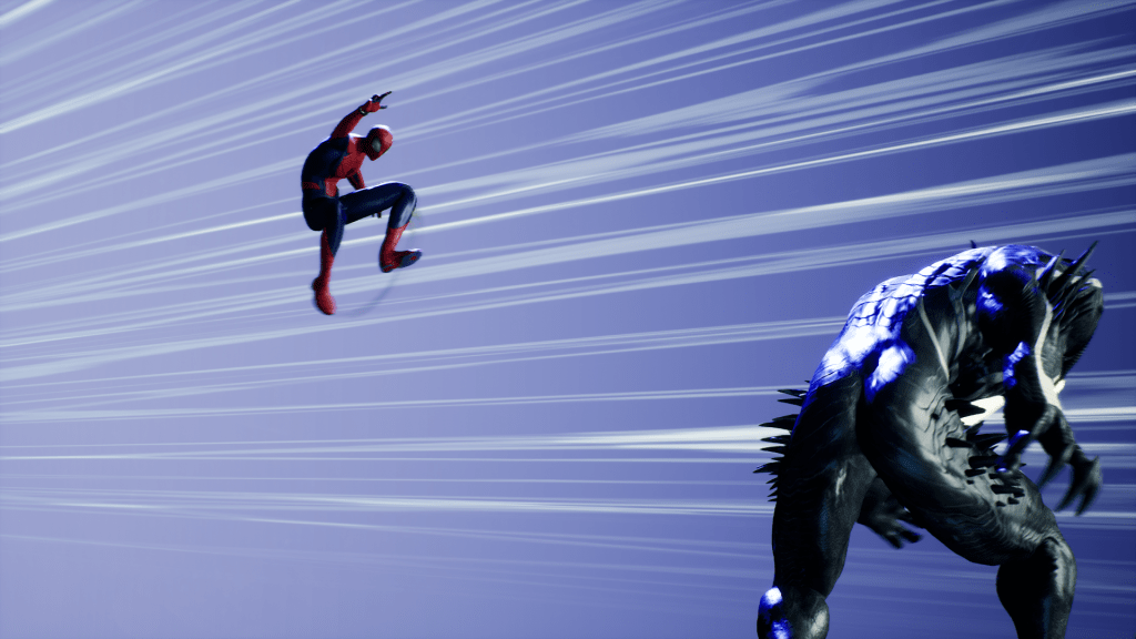 Spider-Man leaps into action against a monstrous Hydra enemy in Marvel’s Midnight Suns during a cinematic attack sequence.