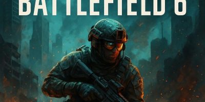 Battlefield 6 soldier running through a war-torn city with fire and helicopters overhead