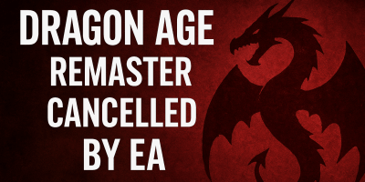 Dragon Age Remaster Cancelled by EA with red dragon emblem on dark background