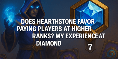 Hearthstone Diamond rank 7 mage illustration with pay-to-win blog title overlay.