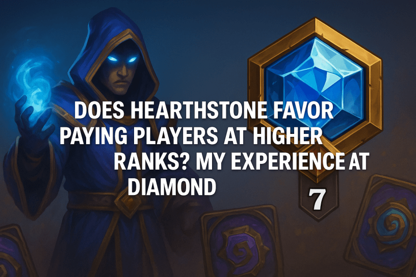 Hearthstone Diamond rank 7 mage illustration with pay-to-win blog title overlay.