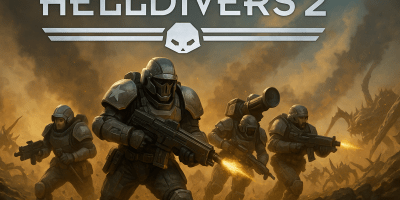 Helldivers 2 co-op shooter gameplay – squad of armored soldiers fighting alien bugs with explosions on battlefield Xbox Steam crossplay
